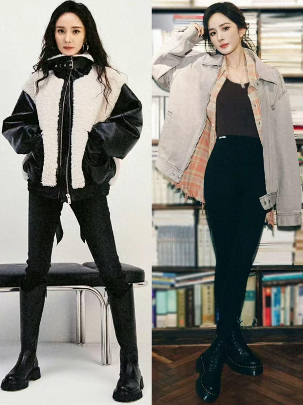 看杨幂穿长靴，我悟了：搭短裙、修身裤更显腿长，既保暖又洋气！